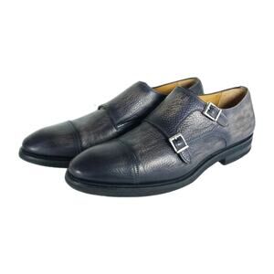Magnanni Men's Jebor Gray US10,5M Pebbled Leather Double Monk Strap Dress Shoes